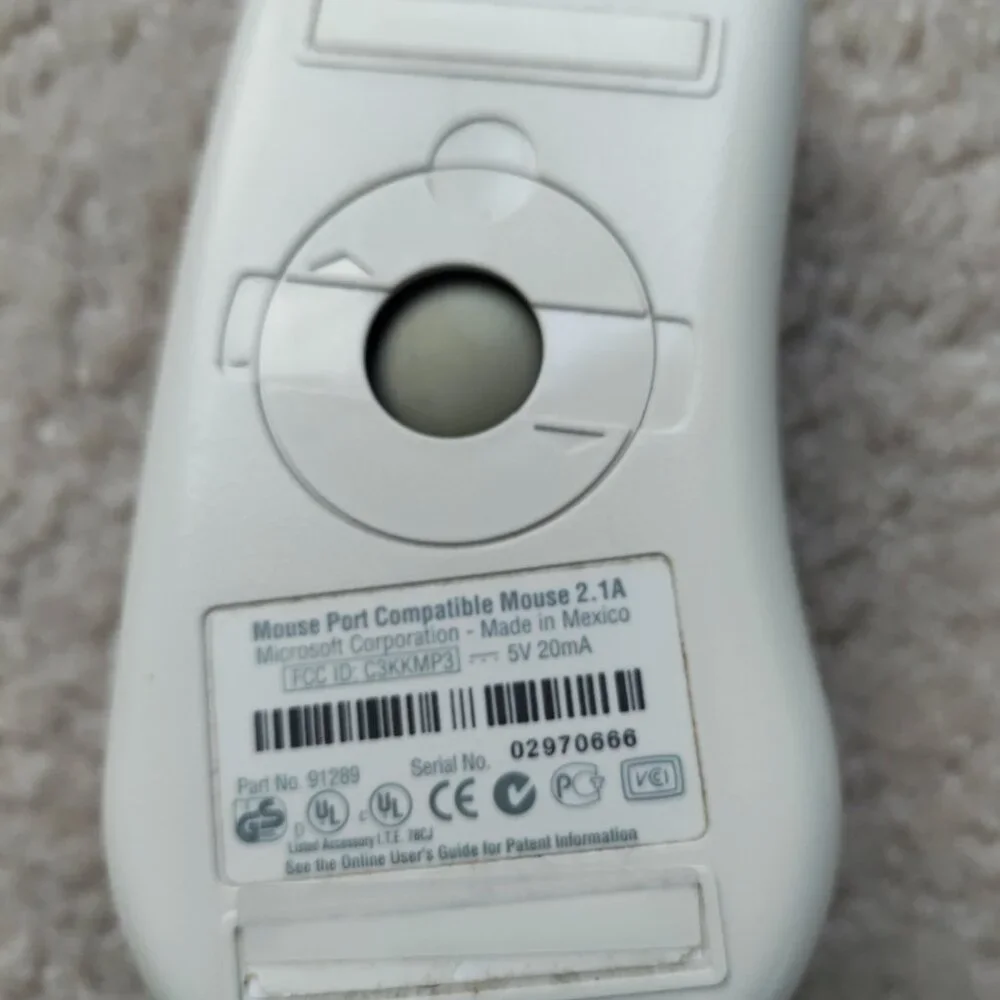 Vintage Microsoft Mouse 2.1A PS/2 & Serial Compatible Part No.: 91289